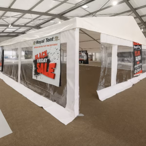 White Roof with Clear Sides Frame Tent - 9M X 21M